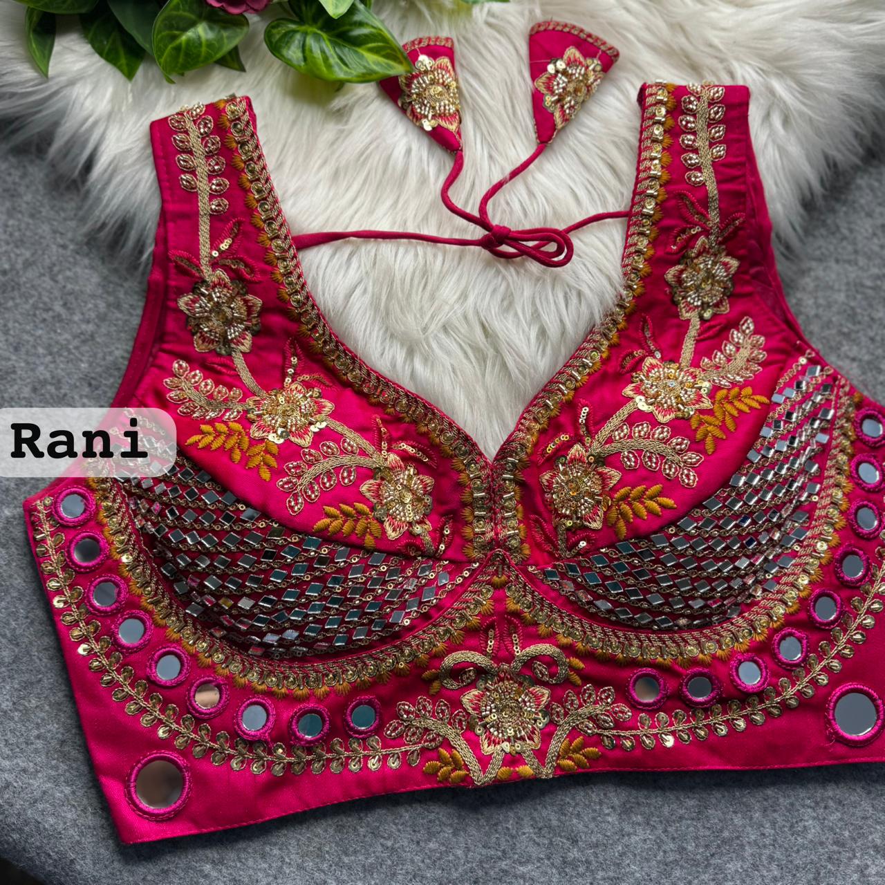 Rani Sabyasachi Designer Beads & Real Mirror Work Bridal Blouse
