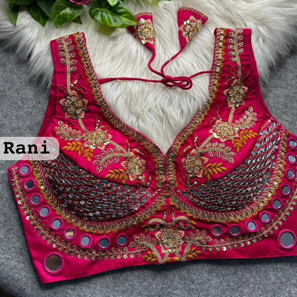 Rani Sabyasachi Designer Beads & Real Mirror Work Bridal Blouse — view 1