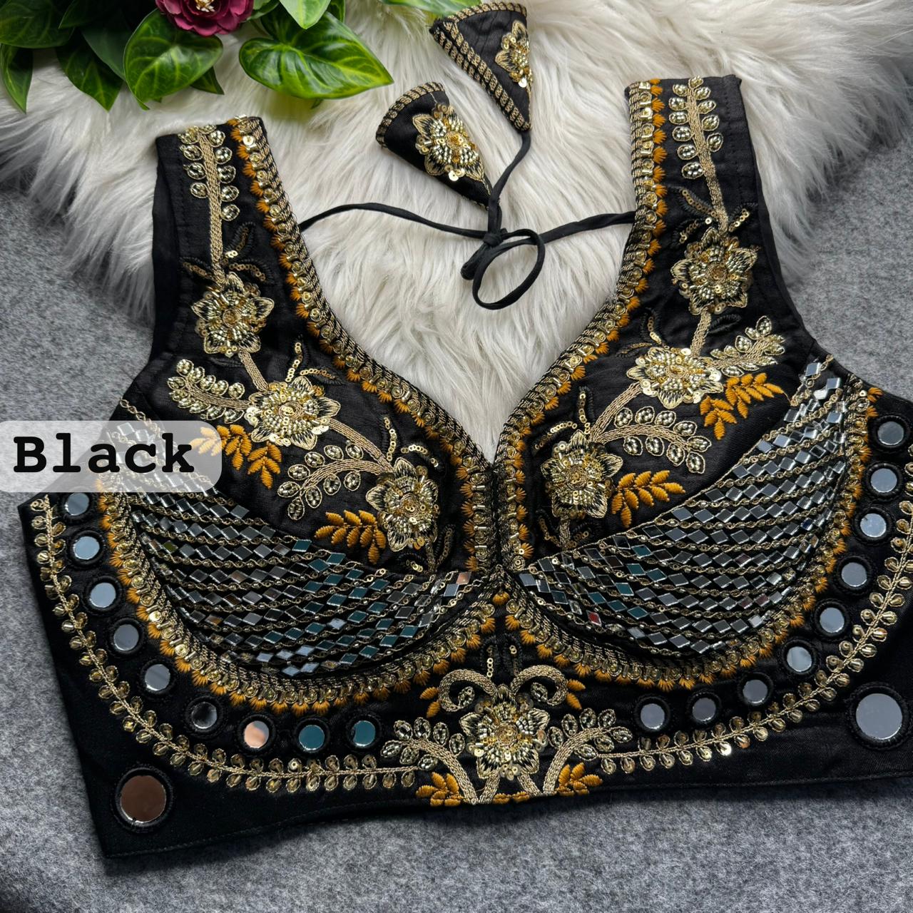 Black Sabyasachi Designer Beads & Real Mirror Work Bridal Blouse