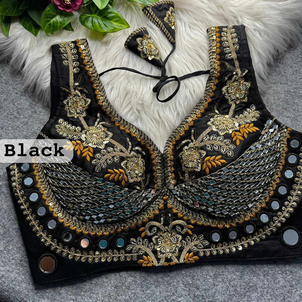 Black Sabyasachi Designer Beads & Real Mirror Work Bridal Blouse — view 1
