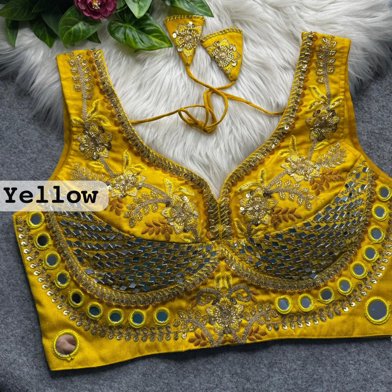 Yellow Sabyasachi Designer Beads & Real Mirror Work Bridal Blouse
