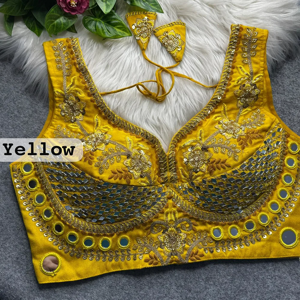 Yellow Sabyasachi Designer Beads & Real Mirror Work Bridal Blouse — view 1