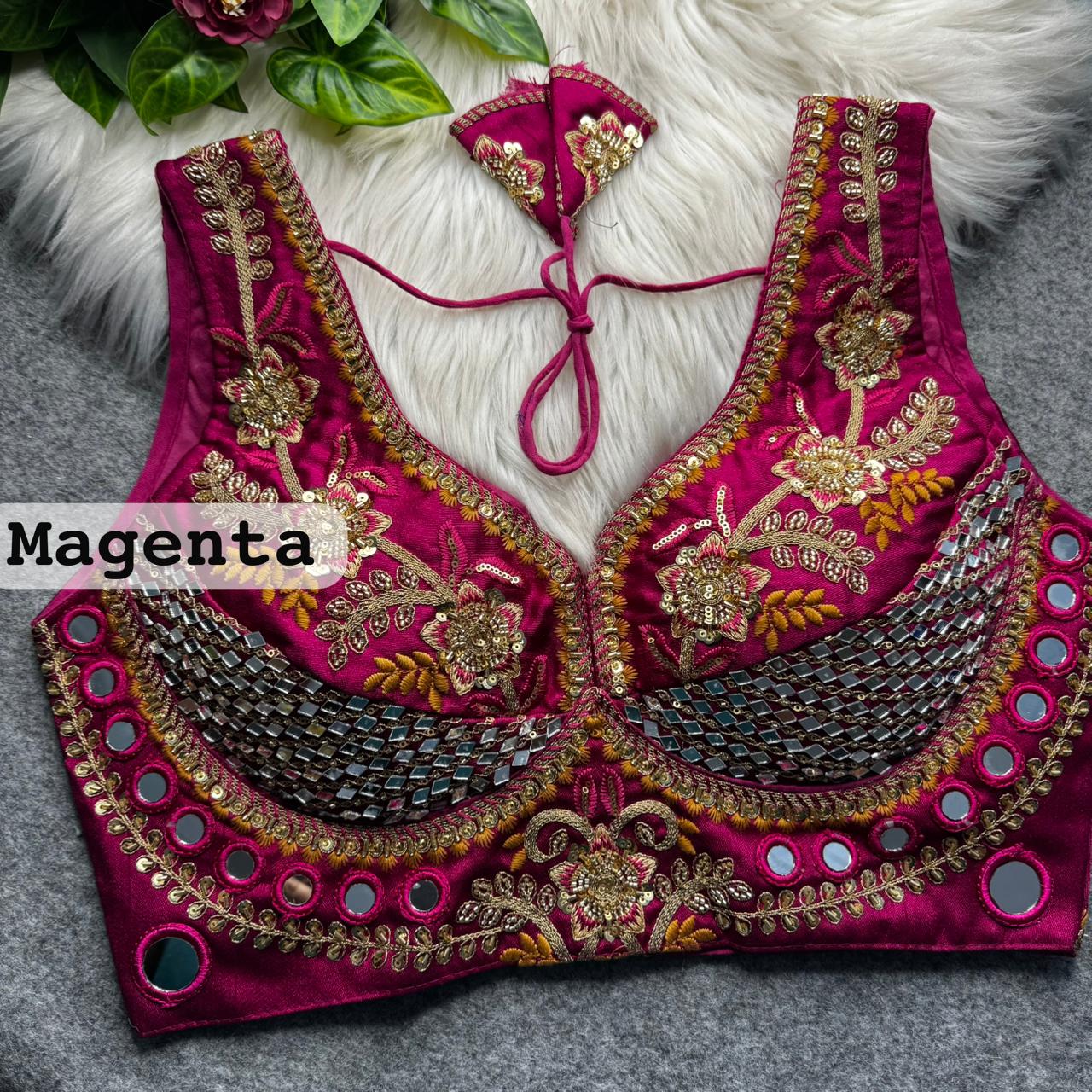 Magenta Sabyasachi Designer Beads & Real Mirror Work Bridal Blouse