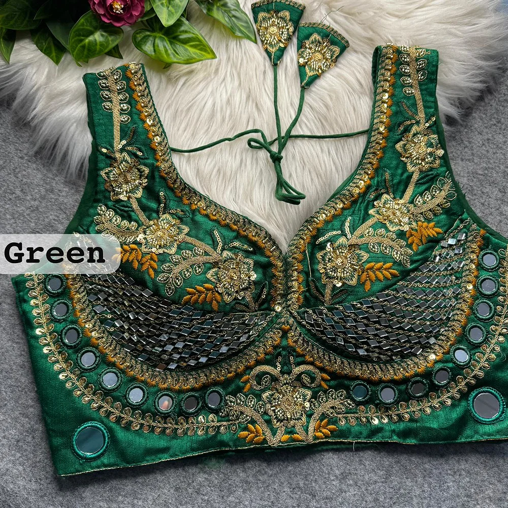 Green Sabyasachi Designer Beads & Real Mirror Work Bridal Blouse — view 1