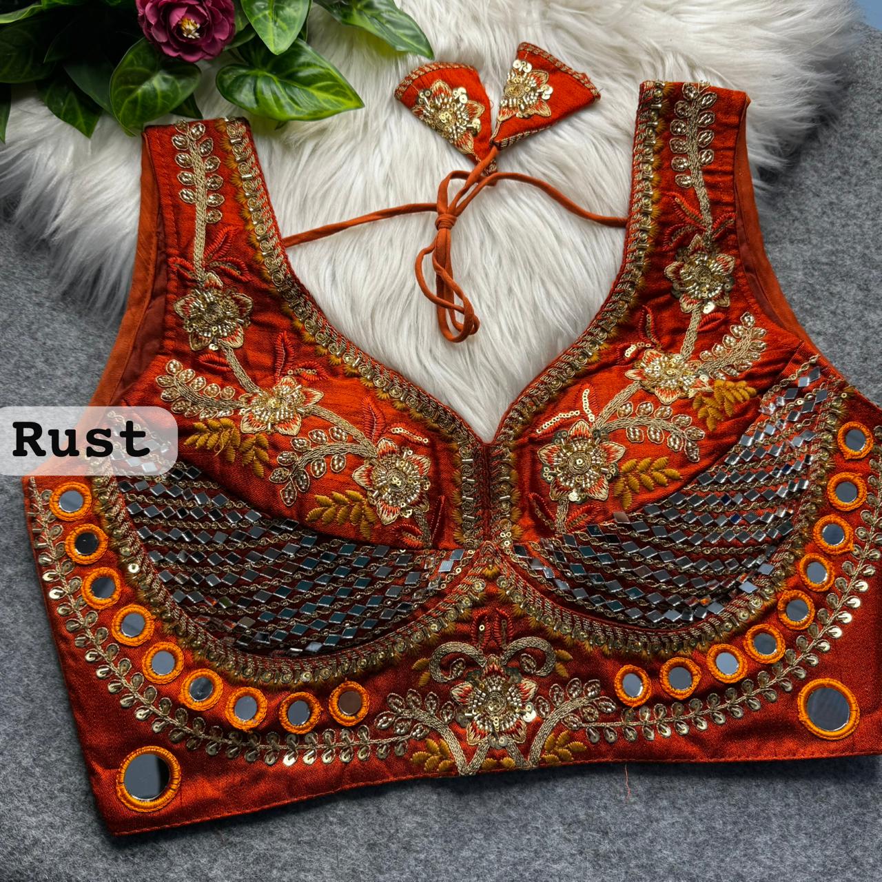 Rust Sabyasachi Designer Beads & Real Mirror Work Bridal Blouse