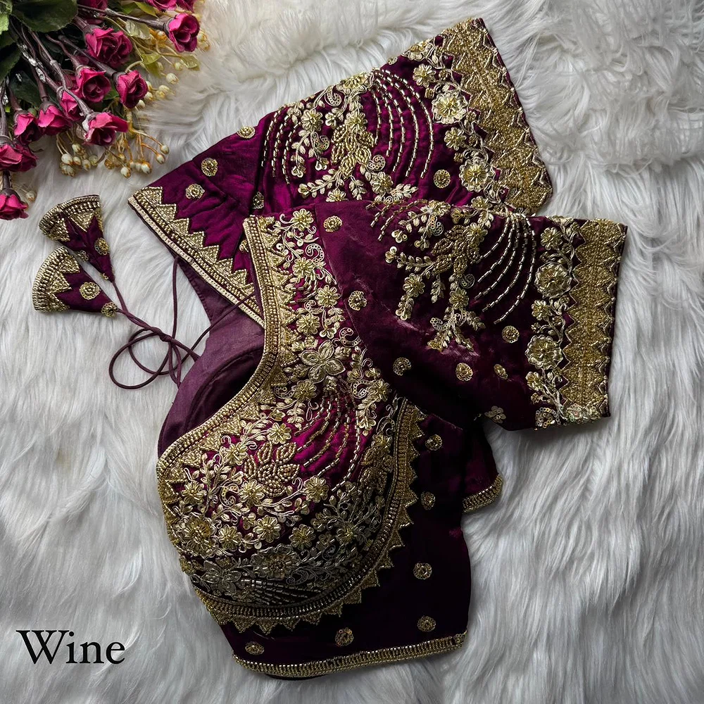 Wine Heavy Fandy Silk Beads, Sequin & Cording Work Designer Blouse — view 1