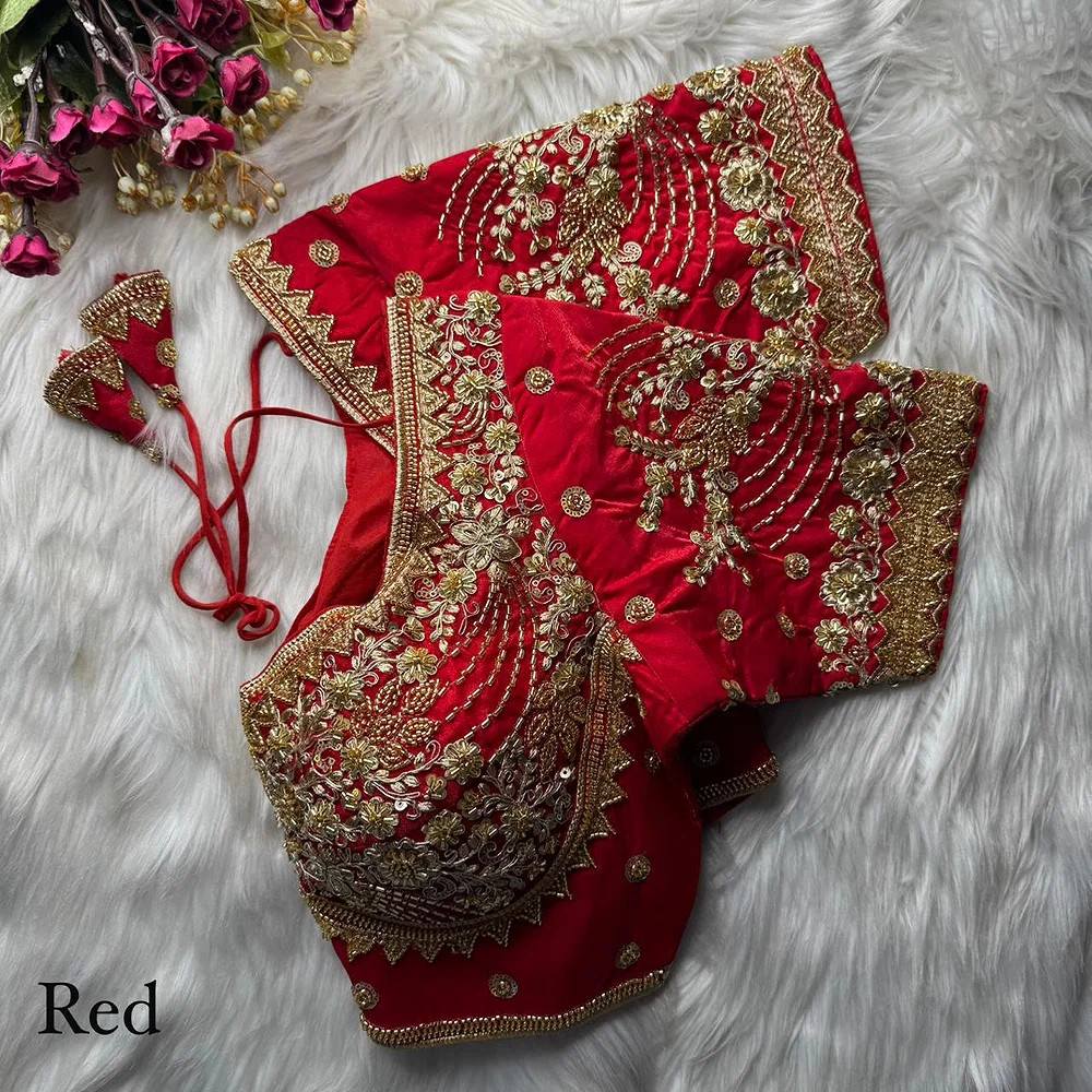 Red Heavy Fandy Silk Beads, Sequin & Cording Work Designer Blouse — view 1