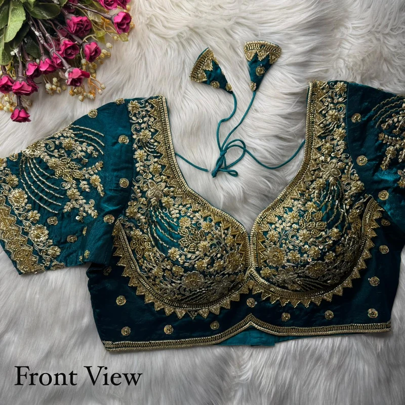 Morpeach Heavy Fandy Silk Beads, Sequin & Cording Work Designer Blouse — view 2