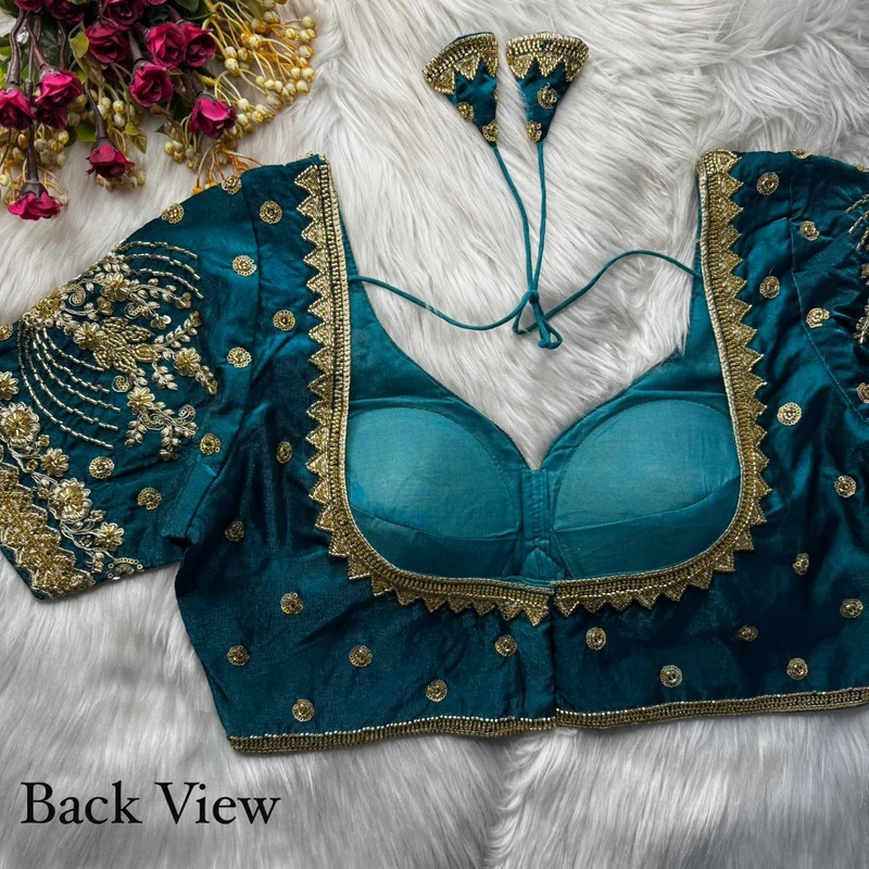 Morpeach Heavy Fandy Silk Beads, Sequin & Cording Work Designer Blouse — view 3