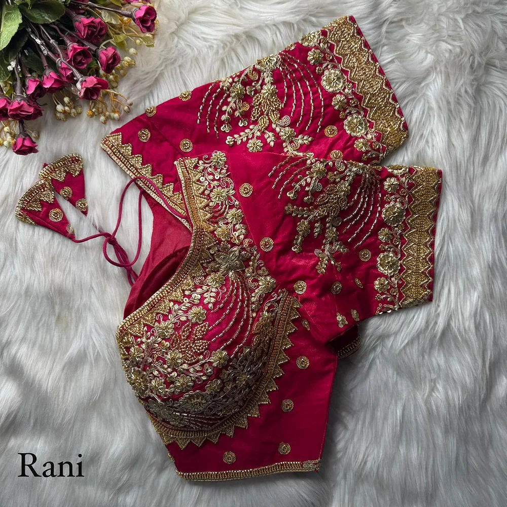 Rani Heavy Fandy Silk Beads, Sequin & Cording Work Designer Blouse — view 1