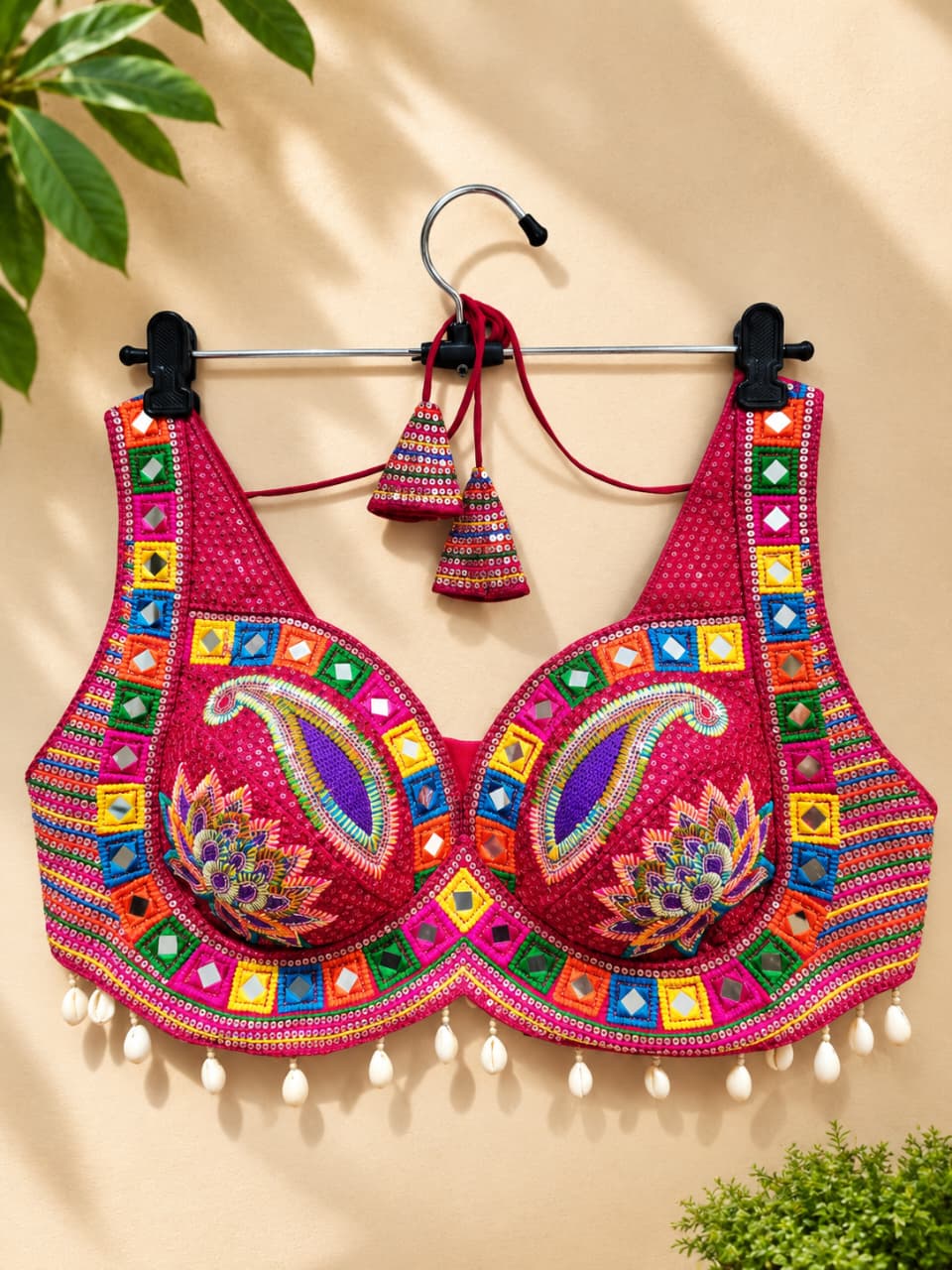 Rani Designer Real Mirror, Sequin & Kodi Work Sleeveless Navratri Blouse
