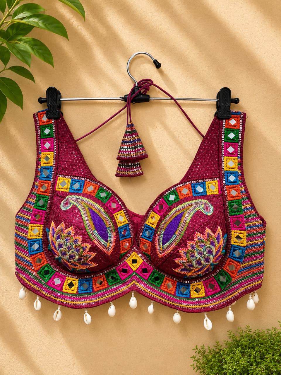 Maharani Designer Real Mirror, Sequin & Kodi Work Sleeveless Navratri Blouse
