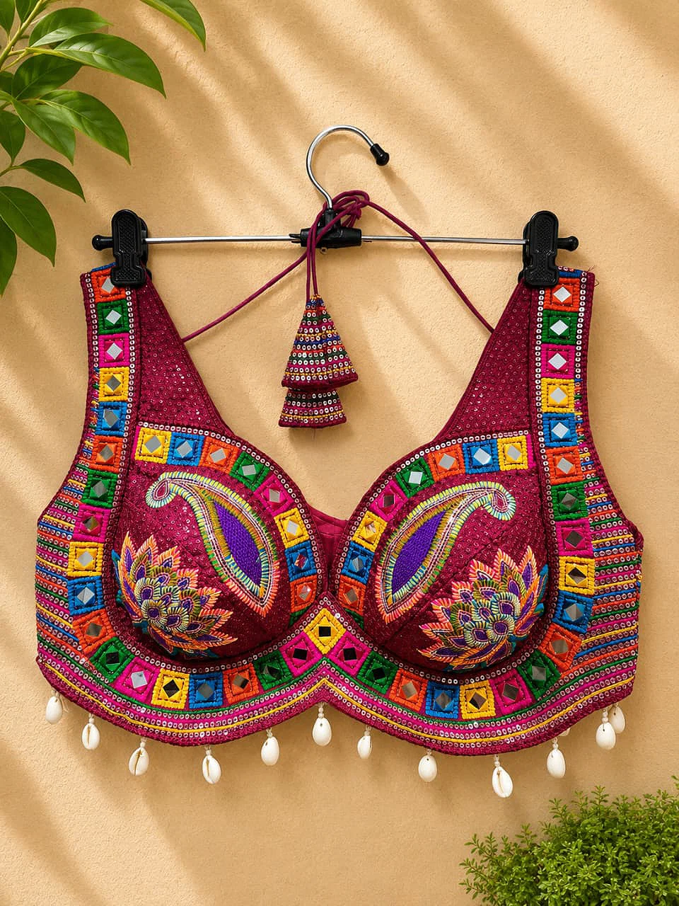 Maharani Designer Real Mirror, Sequin & Kodi Work Sleeveless Navratri Blouse — view 1