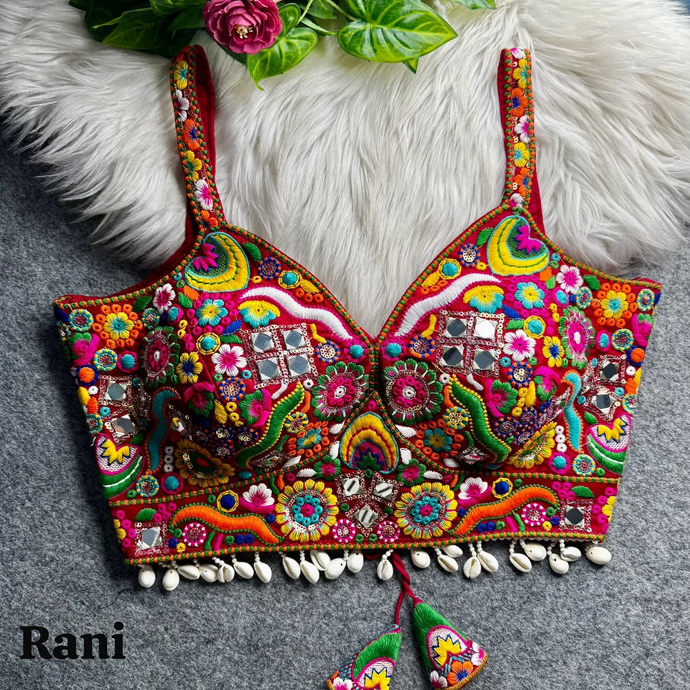 Rani Navratri Special Real Mirror Thread & Kaudi Work Spaghetti Blouse — view 1