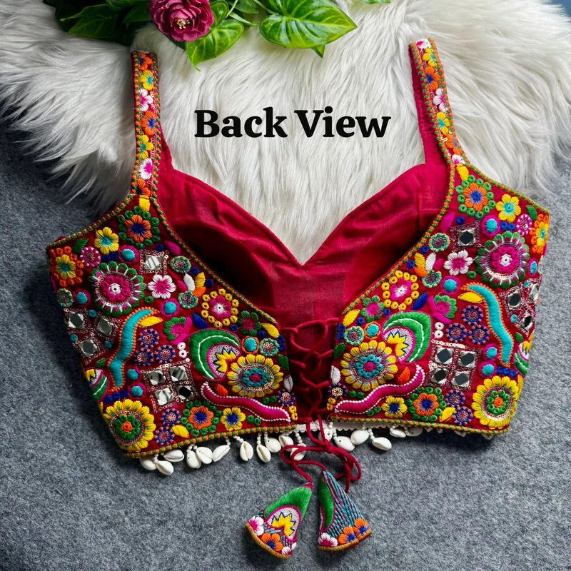 Rani Navratri Special Real Mirror Thread & Kaudi Work Spaghetti Blouse — view 2