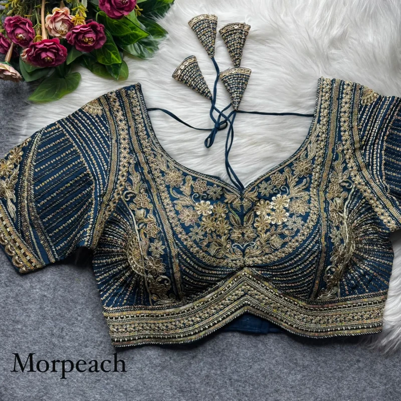Morpeach Designer Apple Cut Roman Silk Heavy Jari Sequence Work Back Open Blouse