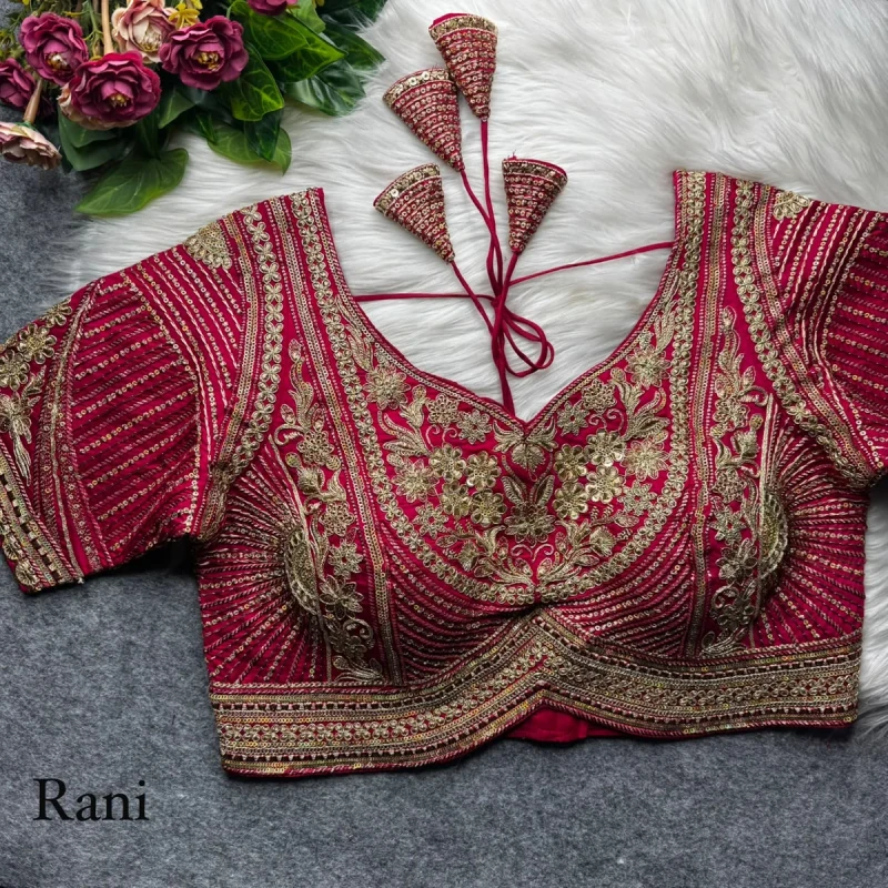 Rani Designer Apple Cut Roman Silk Heavy Jari Sequence Work Back Open Blouse
