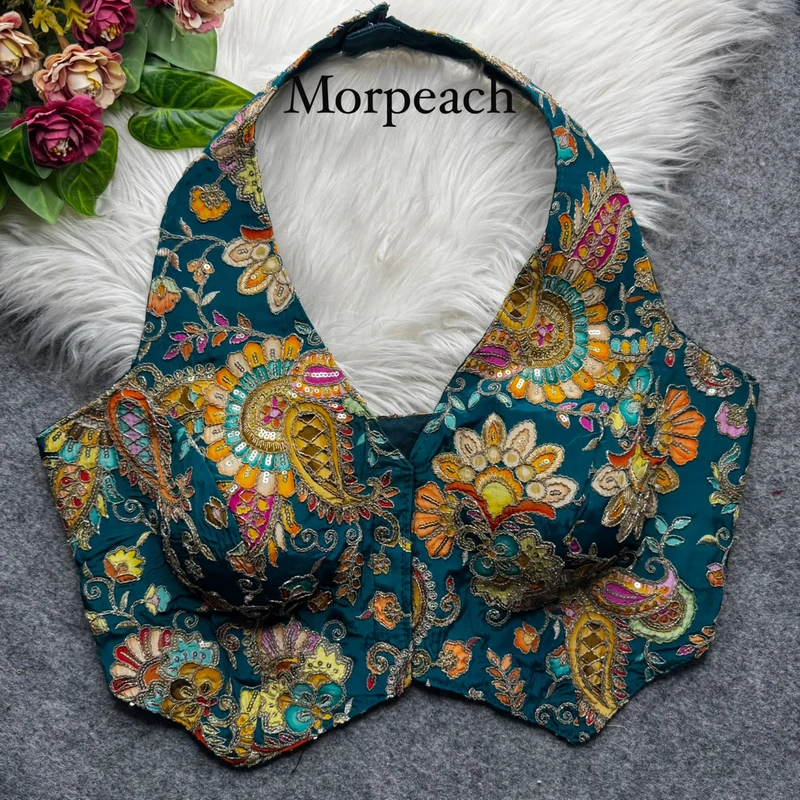 Morpeach Halter Neck Position Work Blouse in Heavy Soft Viscose Crape Silk