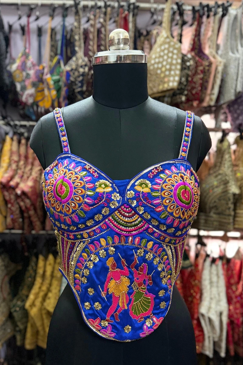 Royal Blue Navratri Corset Garba Beads & Thread Work Blouse