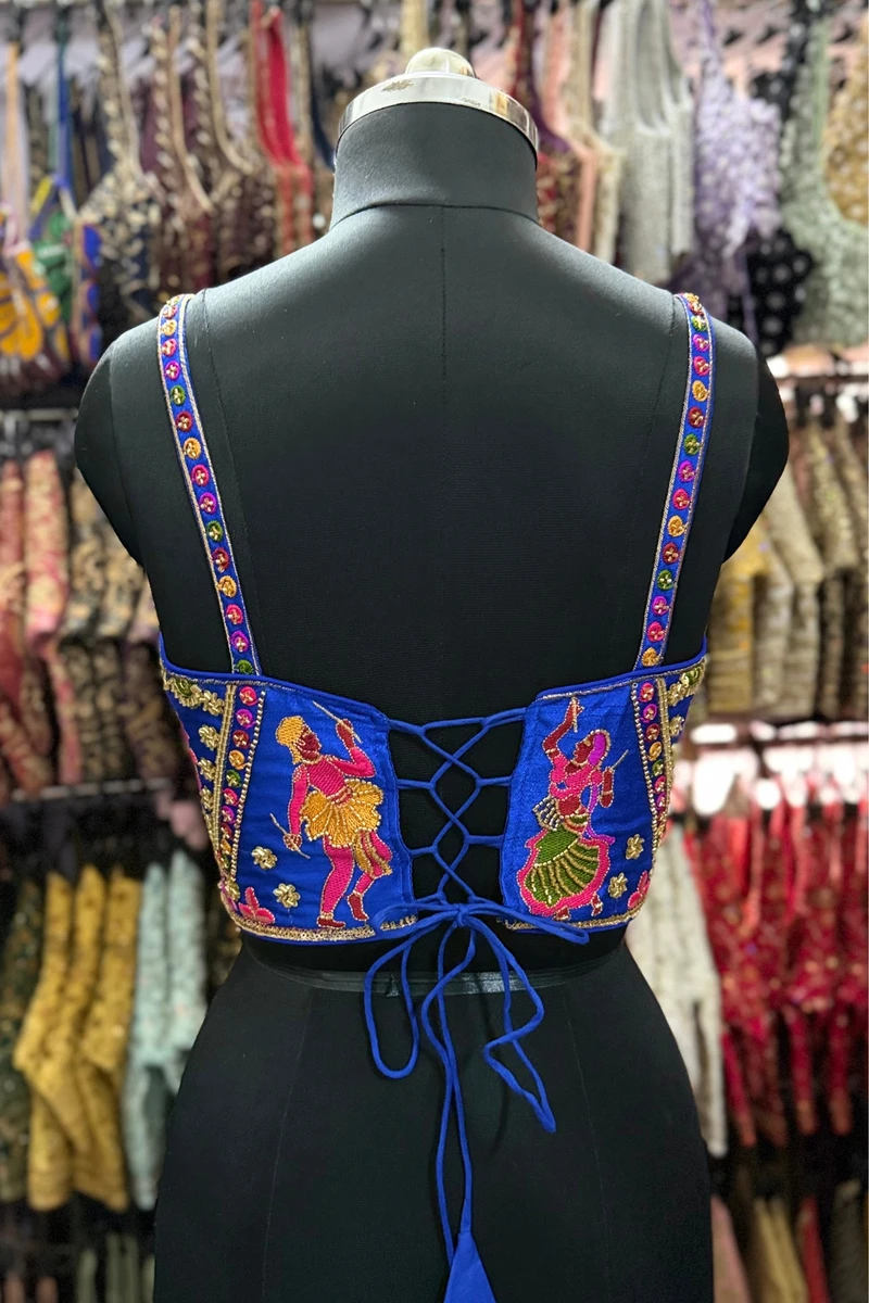 Royal Blue Navratri Corset Garba Beads & Thread Work Blouse — view 2