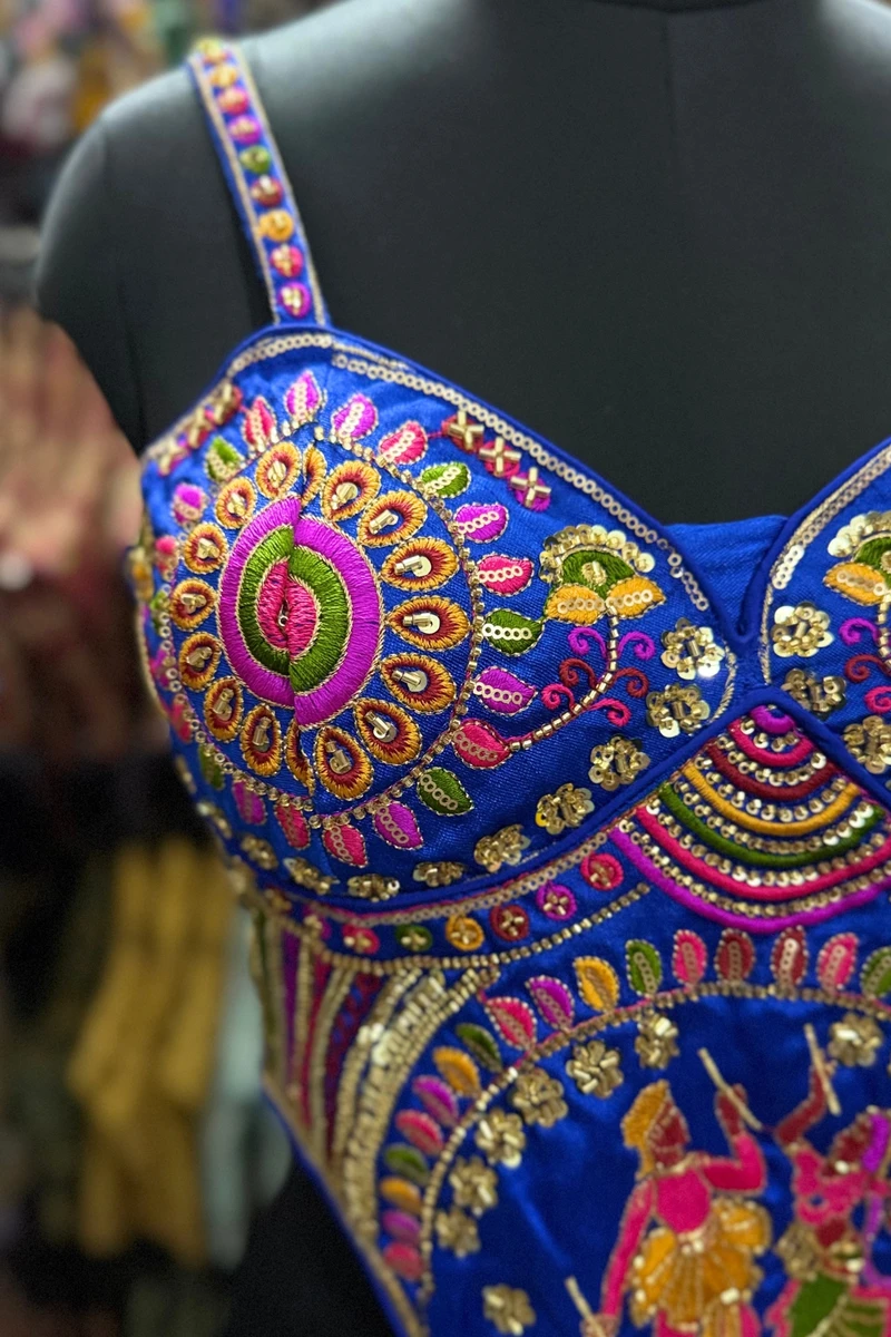 Royal Blue Navratri Corset Garba Beads & Thread Work Blouse — view 3