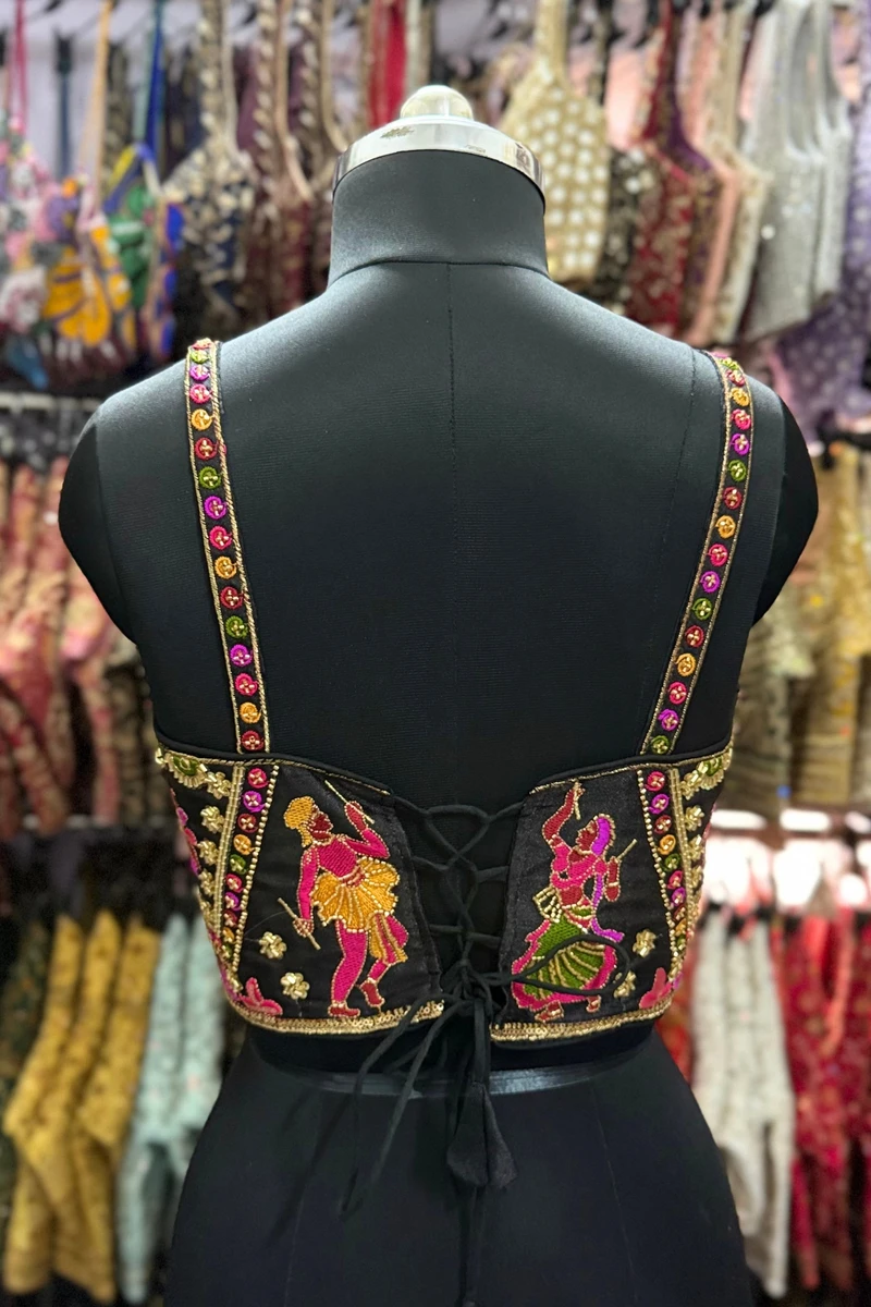 Black Navratri Corset Garba Beads & Thread Work Blouse — view 2
