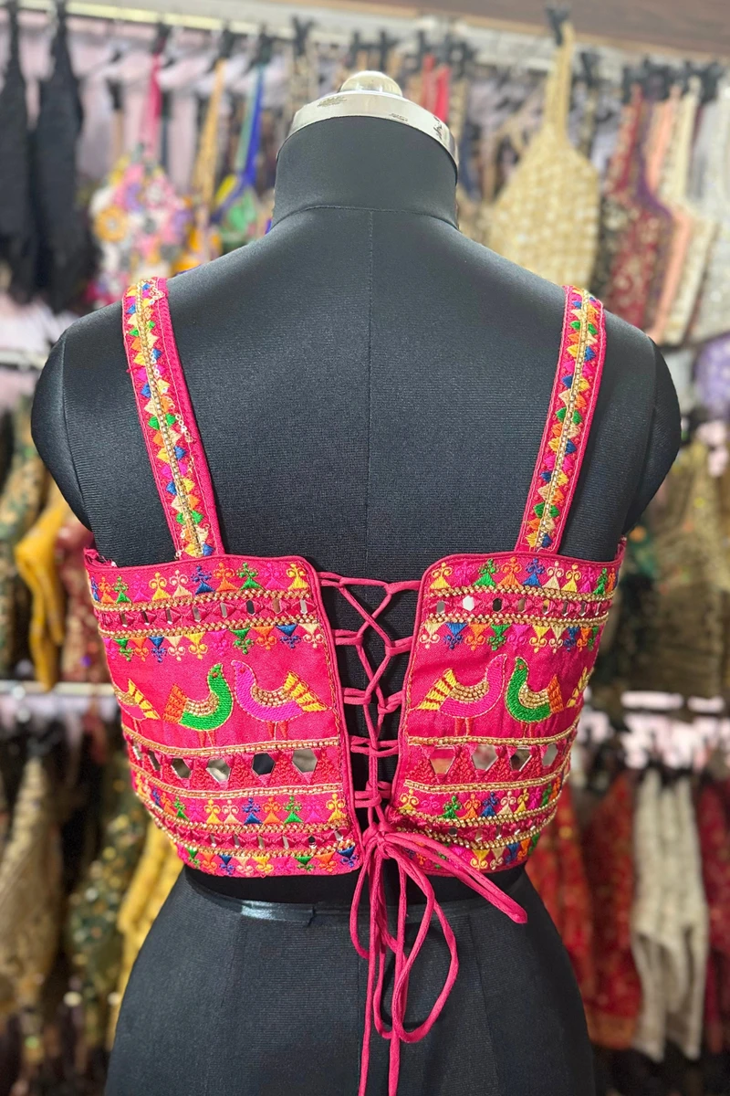 Rani Navratri Silk Corset Blouse with Real Mirror & Thread Embroidery Work — view 2