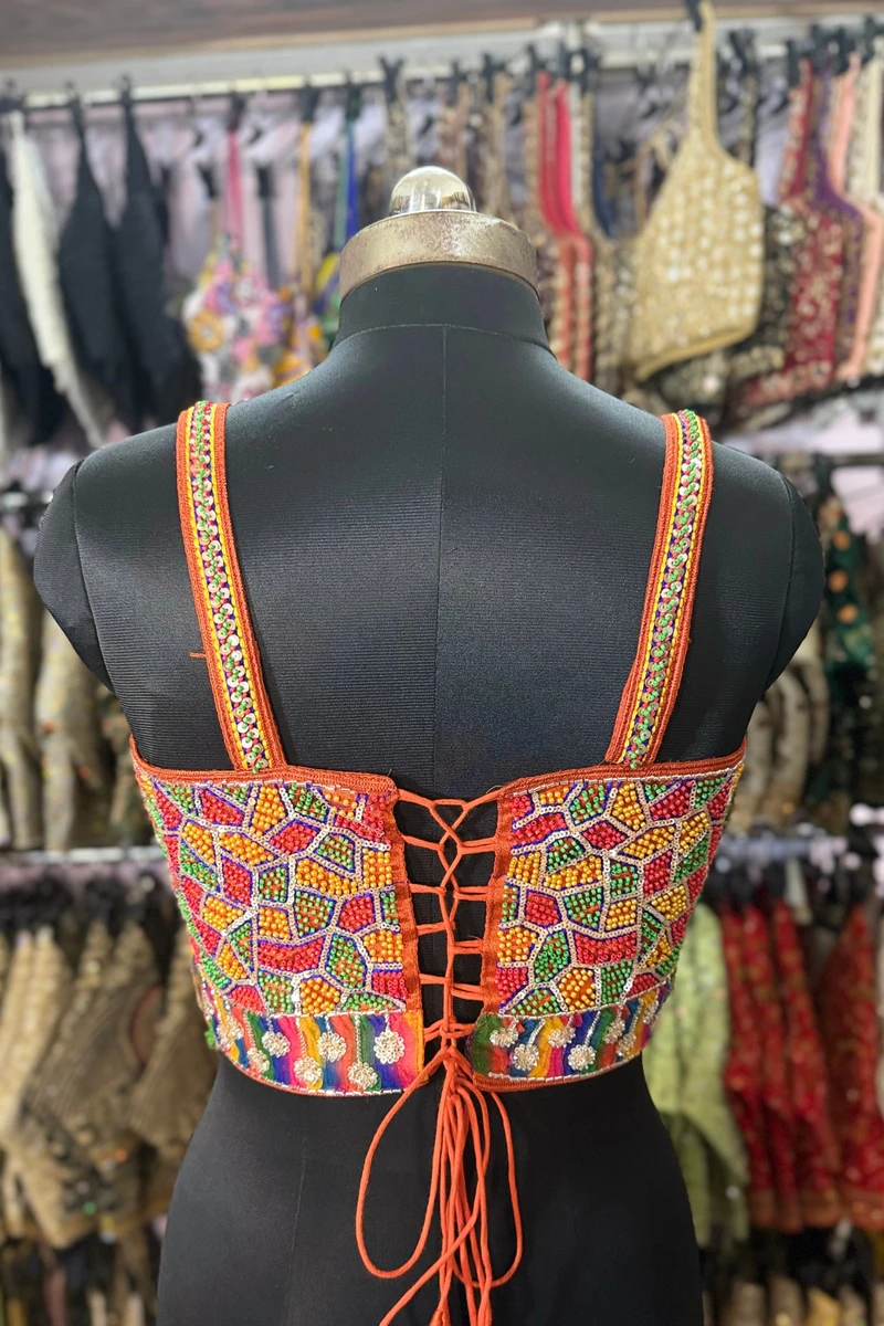 Copper Navratri Special Silk Corset Blouse with Beads Handwork — view 3