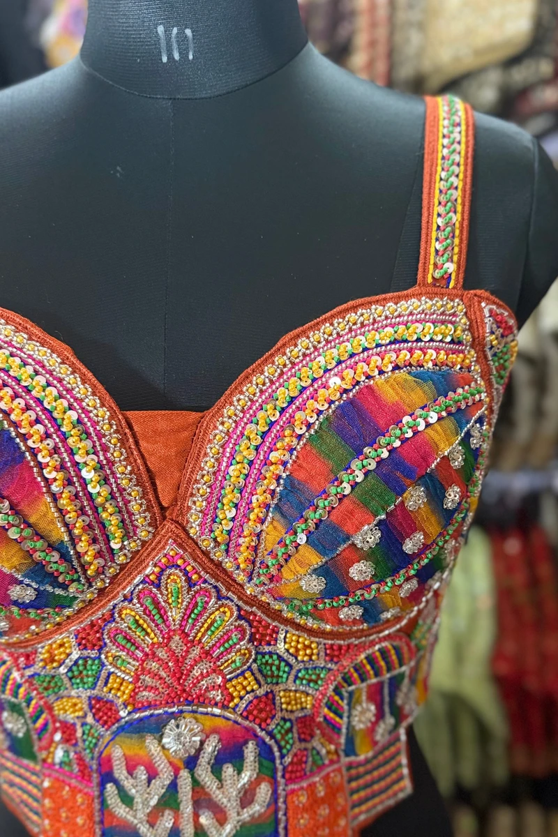 Copper Navratri Special Silk Corset Blouse with Beads Handwork — view 2