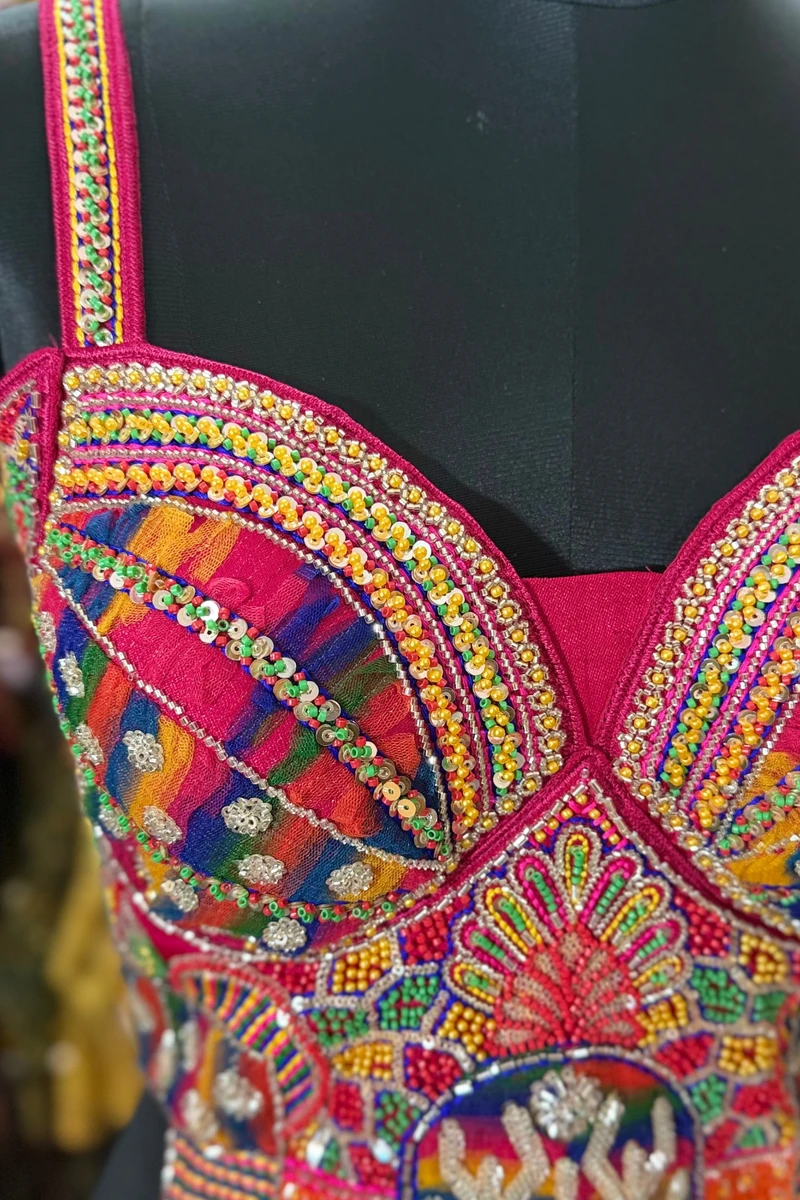 Rani Navratri Special Silk Corset Blouse with Beads Handwork — view 2