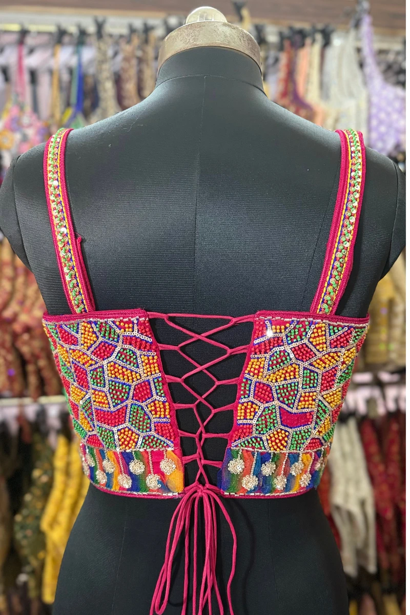 Rani Navratri Special Silk Corset Blouse with Beads Handwork — view 3