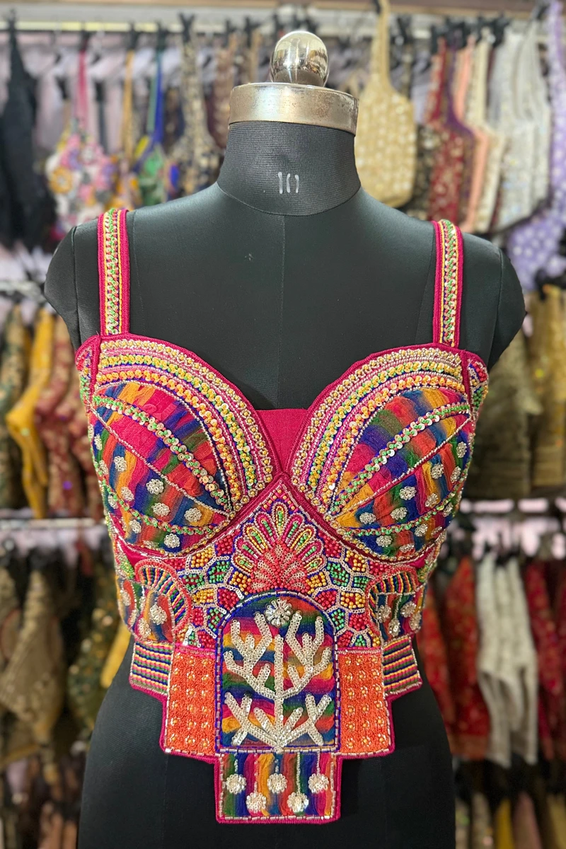 Rani Navratri Special Silk Corset Blouse with Beads Handwork