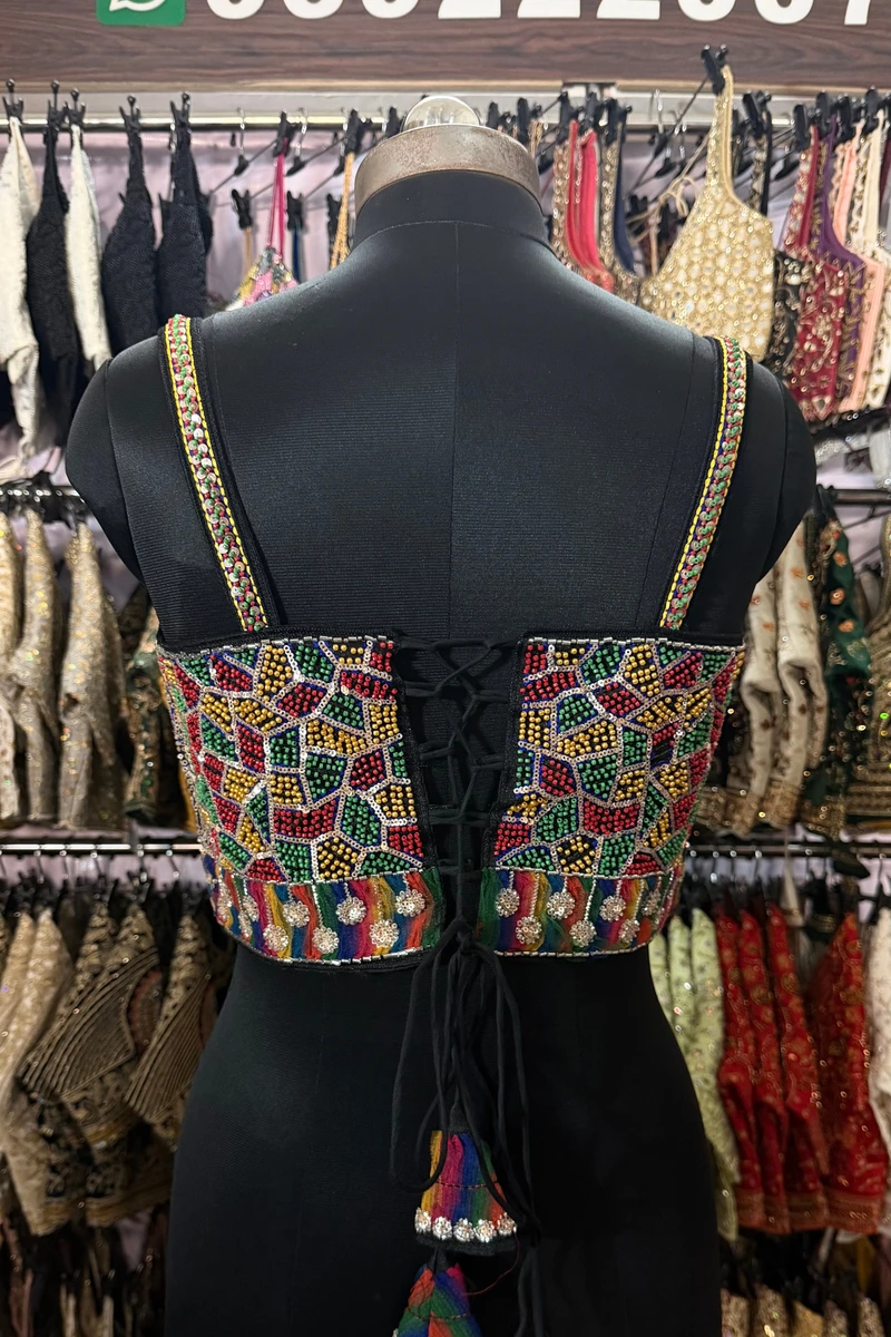 Black Navratri Special Silk Corset Blouse with Beads Handwork — view 3