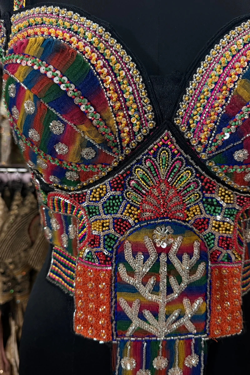 Black Navratri Special Silk Corset Blouse with Beads Handwork — view 2