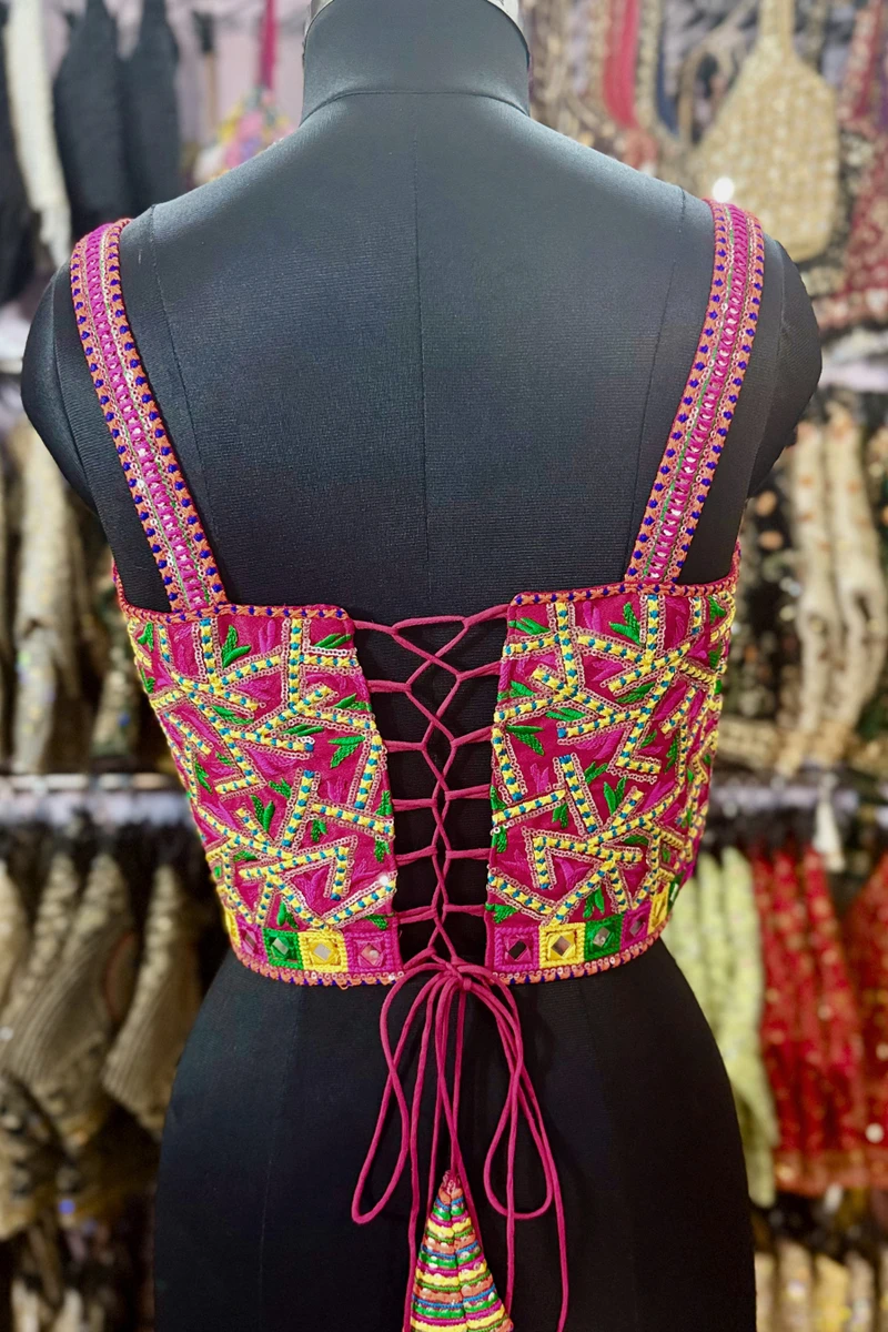 Rani Navratri Multicolor Real Mirror Handwork Peacock Embroidery Corset Blouse — view 3