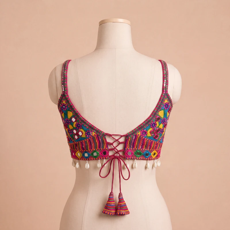 Rani Navratri Real Mirror & Thread Embroidery Garba Sleeveless Blouse — view 2