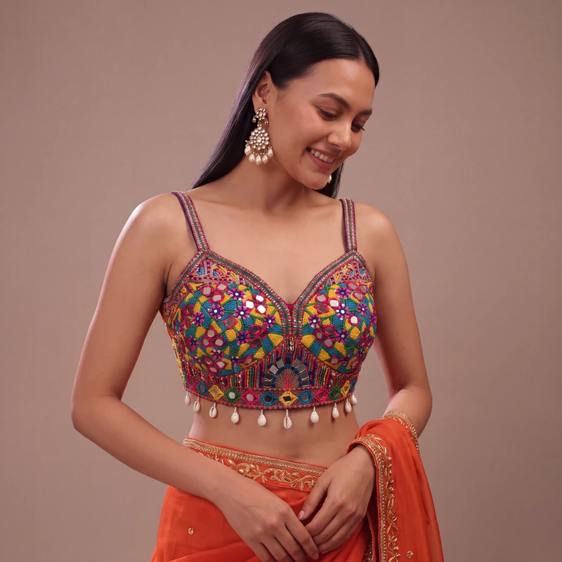Maroon Navratri Real Mirror & Thread Embroidery Garba Sleeveless Blouse