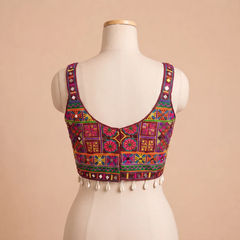 Maroon Navratri Special Real Mirror & Thread Embroidery Kodi Garba Blouse — view 2