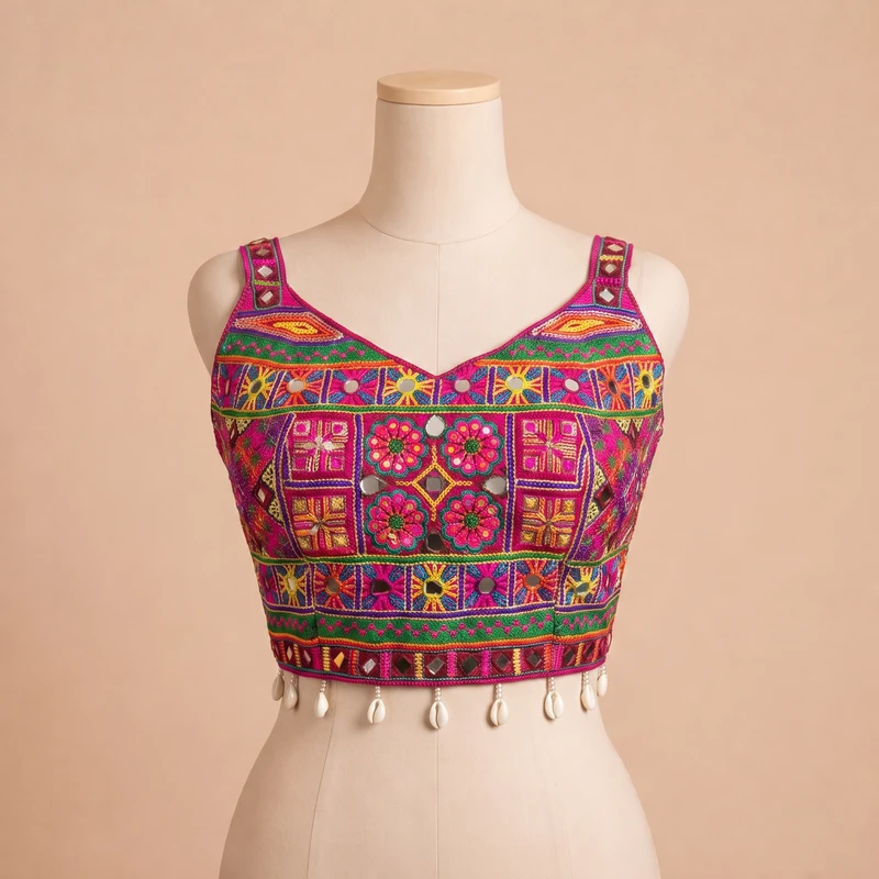 Rani Navratri Special Real Mirror & Thread Embroidery Kodi Garba Blouse — view 3
