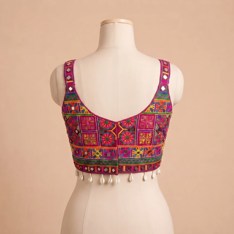Rani Navratri Special Real Mirror & Thread Embroidery Kodi Garba Blouse — view 2