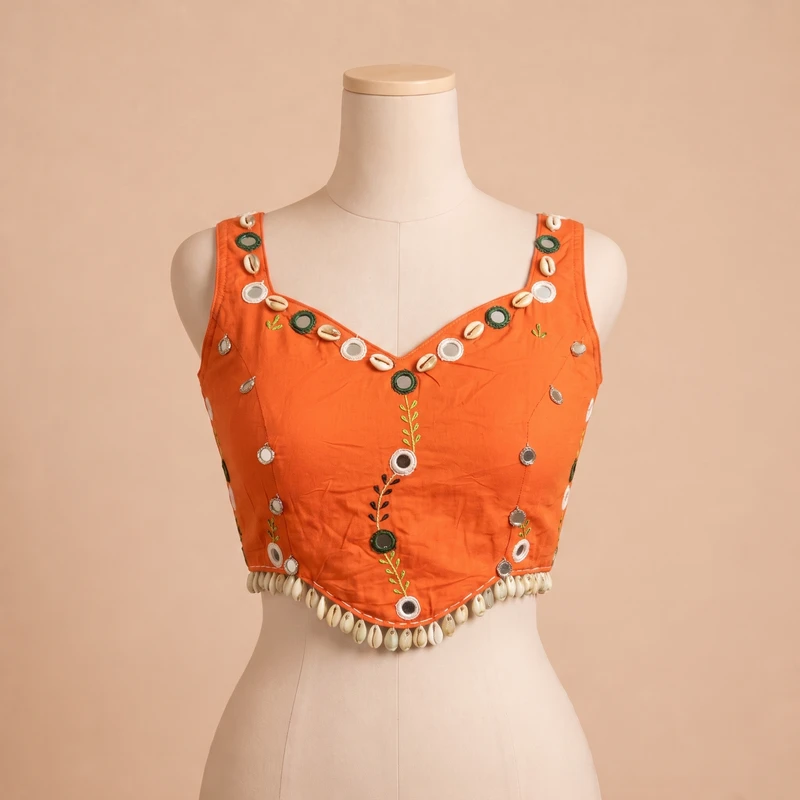 Orange Navratri Special Embroidery Kodi Garba Blouse — view 3