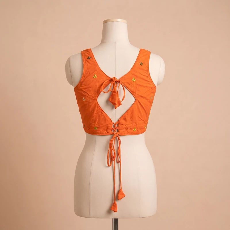 Orange Navratri Special Embroidery Kodi Garba Blouse — view 2
