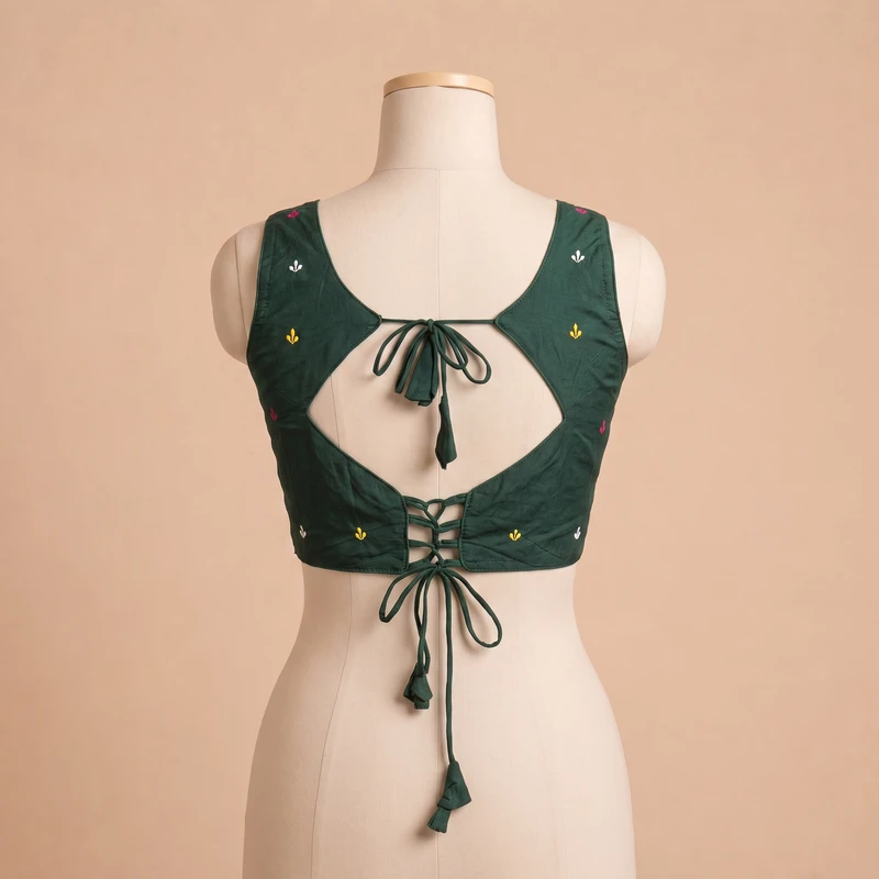 Bottle Green Navratri Special Embroidery Kodi Garba Blouse — view 2