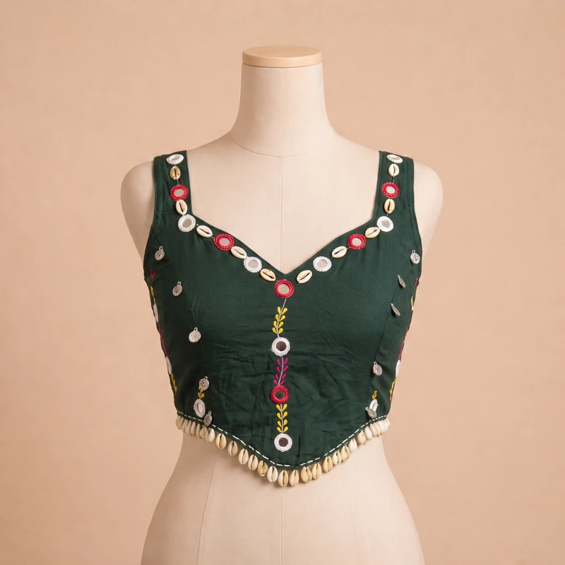 Bottle Green Navratri Special Embroidery Kodi Garba Blouse — view 3