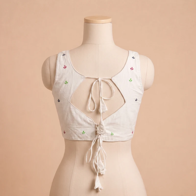 White Navratri Special Embroidery Kodi Garba Blouse — view 2