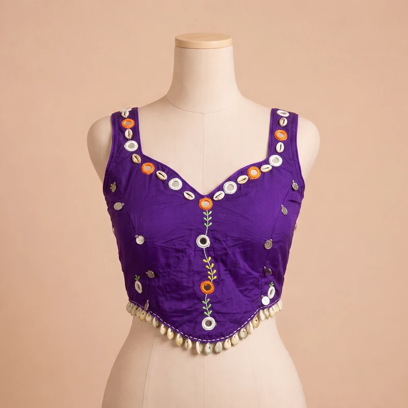 Purple Navratri Special Embroidery Kodi Garba Blouse — view 3