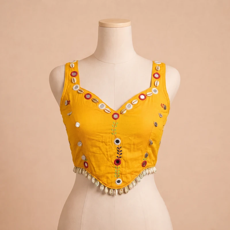 Mustard Navratri Special Embroidery Kodi Garba Blouse — view 3