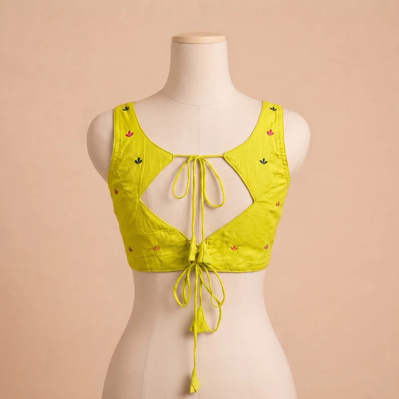 Lime Green Navratri Special Embroidery Kodi Garba Blouse — view 2