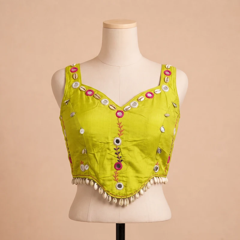 Lime Green Navratri Special Embroidery Kodi Garba Blouse — view 3