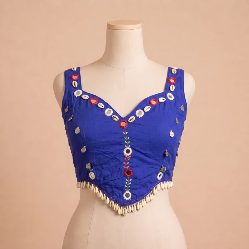 Royal Blue Navratri Special Embroidery Kodi Garba Blouse — view 3